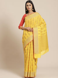 Handloom Chanderi Saree with Tropical woven patterns and a Temple style border