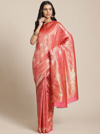 Banarasi Handloom Silk Saree with Gold Oxidised Zari Woven Paisleys in a rich jaal