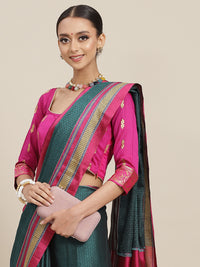 Chhabra 555 Teal Resham Woven Jamdani Saree Embellished with Contrast Border