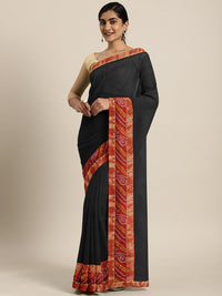 Chhabra 555 Black Georgette Saree With Bandhej  & Banarasi Woven Contrast Border & Bandhej Blouse