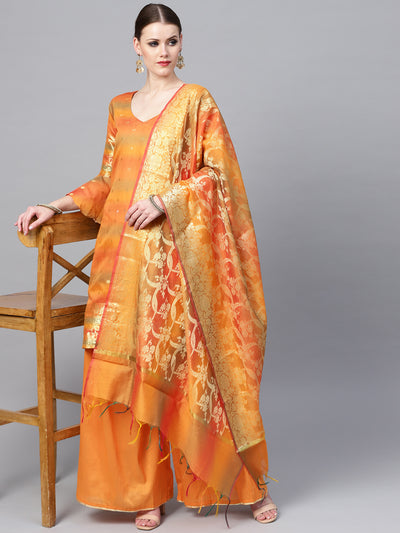 Chhabra 555 Mustard Banarasi Handloom Dress Material with Zari Weaving and Tassled dupatta