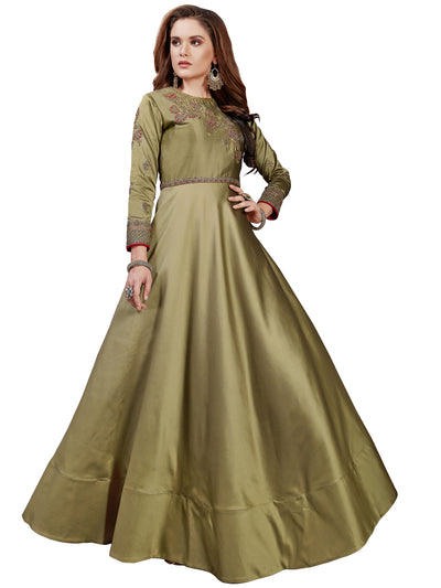Chhabra 555 Made-to-Measure Gold Embellished Gown with Zari and Resham jeweled pattern neckline