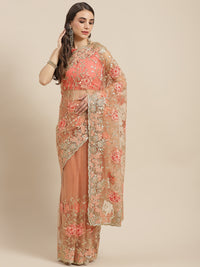 Chhabra 555 Peach Net Floral Zari & Resham Embroidered Saree & Stone Work & Cutwork Border

Color: Peach

Type: NA Sarees

Pattern: Embroidered

Pattern Type: Floral

Ornamentation: Zari

Border: Embroidered

Fabric: Net

Saree length: 5.50 mtr., Width: 1.10 mtr, Blouse length: 0.70 mtr
Dry Clean

The CAD image gives a detailed look of the actual blouse piece that comes with this saree. The blouse used by the model in the pictures is only for styling purpose.