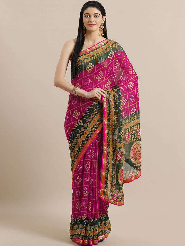 Gharchola Inspired Georgette saree with Ethnic Paisley Motifs & Banarasi Brocade Border