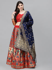 Semi Stitched Banarasi Silk Lehenga Choli With Zari & Resham woven floral design