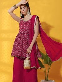 Chhabra 555 Sequin Embroidered Peplum Style Kurta Set with Pleated Pallazo & Tassled Hemline