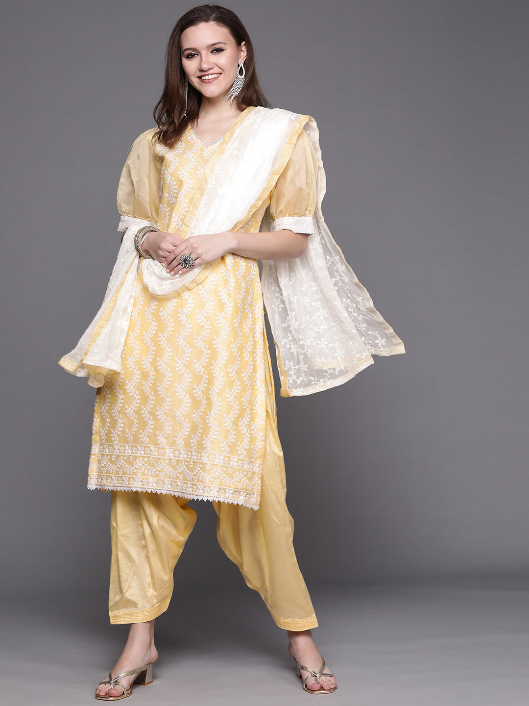 Chhabra 555 Made to Measure Chikankari Suit Set with Resham Schifli Embroidery and Chiffon Dupatta