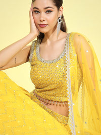 Chhabra 555 Sequin & Mirror Embellished Crop-top Pleated Lehenga Set with Tonal Zari Embroidery