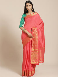 Traditional Banarasi Saree with Zari Woven Floral Border