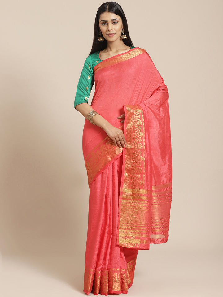 Traditional Banarasi Saree with Zari Woven Floral Border