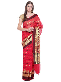 Chhabra 555 Red Handloom Banarasi Saree with Zari Woven Temple Border