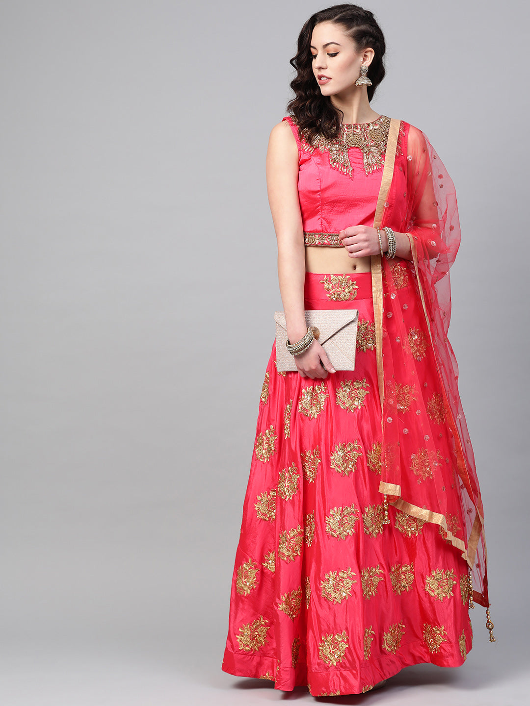Chhabra 555 Made-to-Measure Crop Top Lehenga Set with Sequin embroidery and Crystal Bead Embellishments