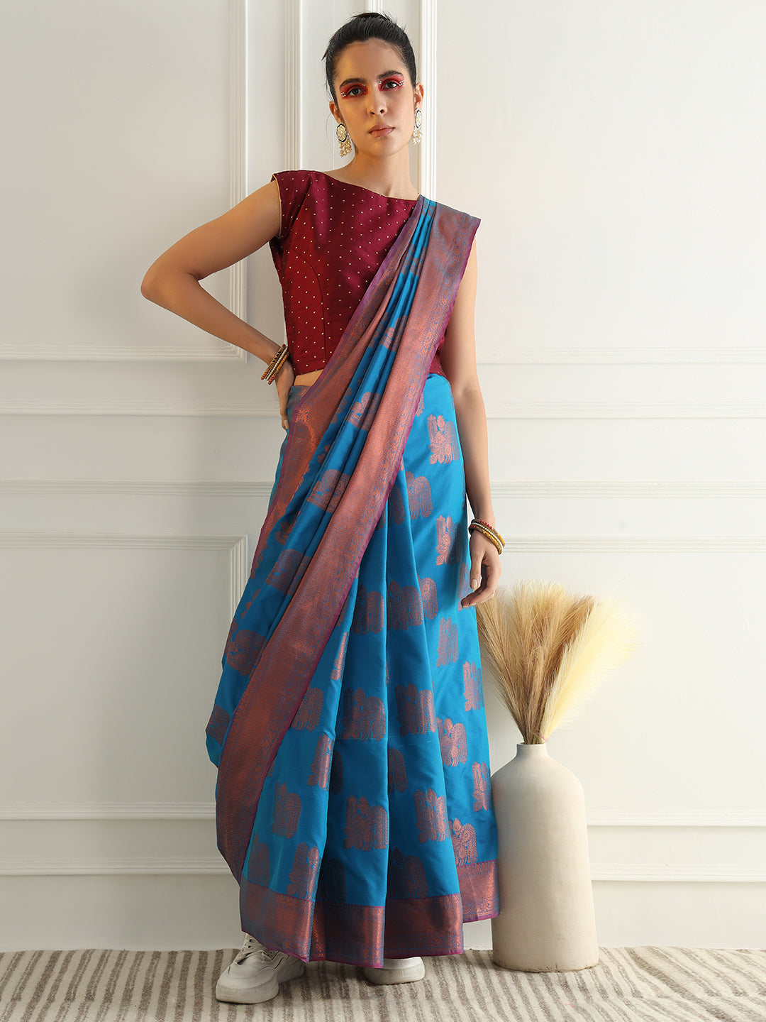 Chhabra 555 Traditional South Silk Saree with Mughal inspired Zari Woven Motifs