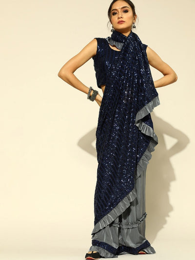 Chhabra 555 Ruffled Pre-Draped Ready to Wear Saree with Sequin Embellishments and Frills