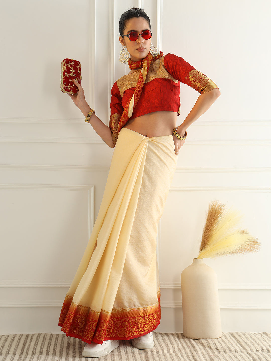 Chhabra 555 Colorblocked Banarasi Silk Saree with Zari Woven Paisley Motifs Border