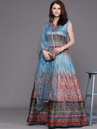 Embellished Cocktail Gown with Bohemian Print and Sequinned dupatta