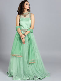 Chhabra 555 Sea Green Net Zircon Embroidered Stitched Gown With Net Dupatta