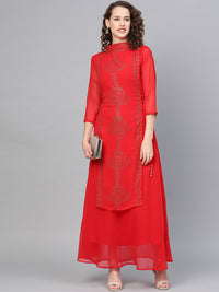 Chhabra 555 Made to Measure Geoergette Layered Kurta Dress with Crystal Embellished Ethnic patterns