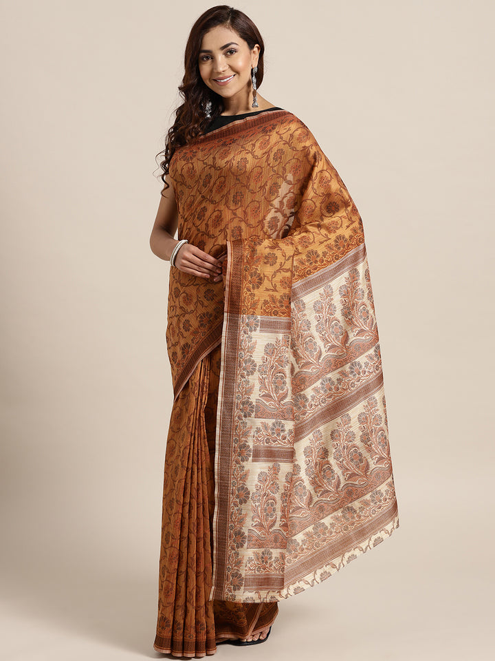 Chhabra 555 Mustard Resham Woven Banarasi Saree with intricate floral pattern