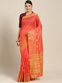 Chhabra 555 Pink Banarasi Saree with Zari woven paisley and floral motifs