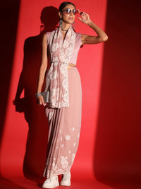 Chhabra 555 Pastel Resham Thread Embroidered & Crystal Embellished Saree with Scalloped Border