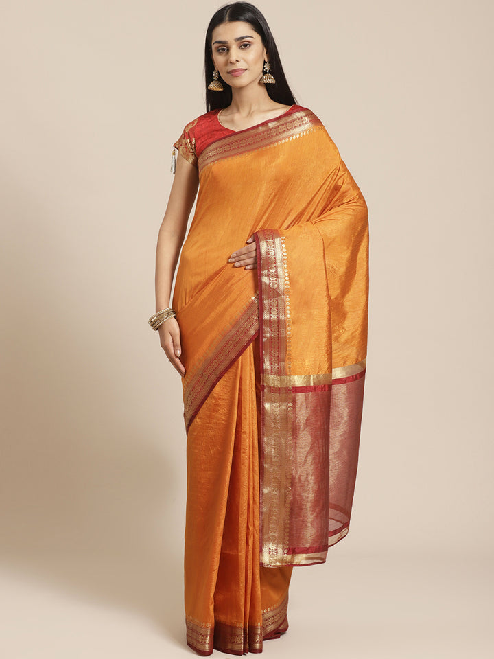 Mysore Silk Saree with Contrast Zari Floral Motif Weaving Border
