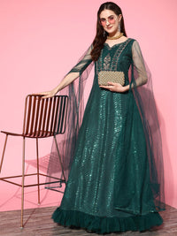 Chhabra 555 Made to Measure Sequinned Bling Cocktail Gown with Long Cape Style Sleeves