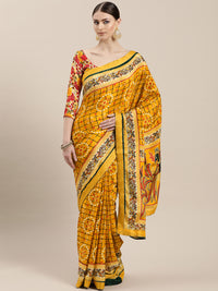 Peacock Motif Bandhani Satin Crepe Saree