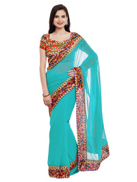 Turquoise Blue Color Georgette Saree with Art Silk Blouse piece