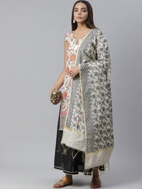 Handloom Chanderi Dress Material with Gold Floral Weave Pattern & Banarasi Duppatta