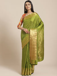 Banarasi Jamdani Embossed Handloom Saree with Paisley Resham Weaving & Woven Zari Border