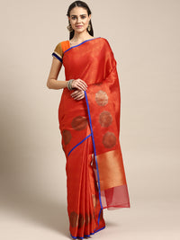 Chhabra 555 Banarasi Brocade Silk saree with Zari weaving in a floral pattern and self embossed ethnic motifs and contrast Pink Blouse