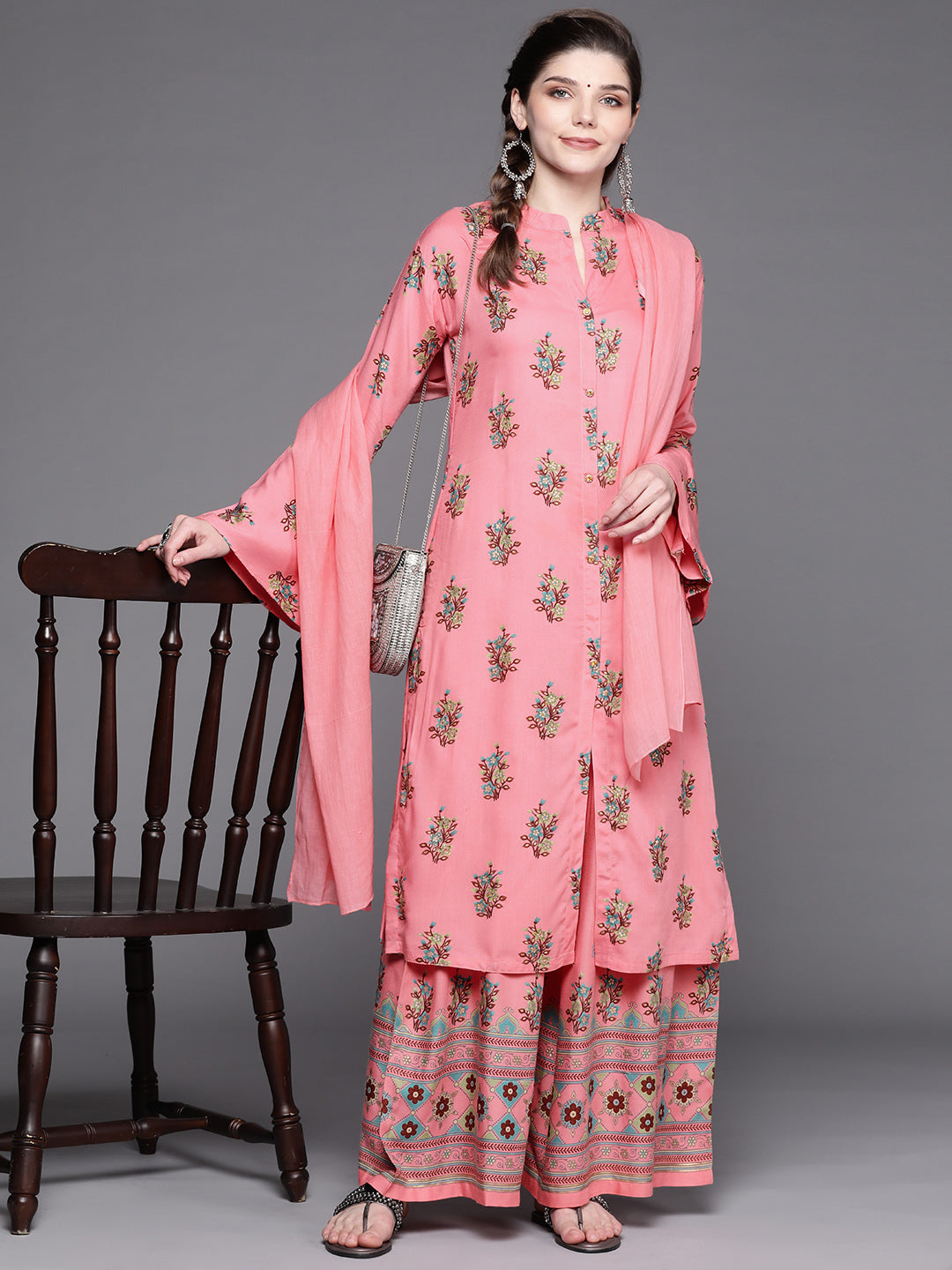 Chhabra 555 Made to Measure Floral Digital Print Front Slit Kurta Sharara Set with Bell Sleeves