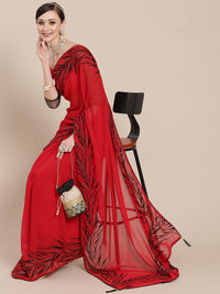 Chhabra 555 Red Georgette Saree with contrast Resham Embroidery & Embellishments