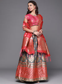 Semi Stitched Banarasi Brocade Silk Lehenga Choli with Zari & Resham Weaving,Tassels