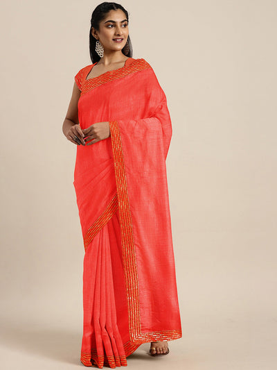 Chhabra 555 Red Solid Art Silk Saree With Zari Handllom Border & Contrast Brocade Blouse