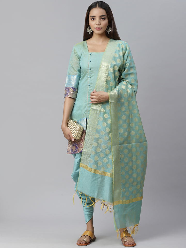 Banarasi Kurta Set with Zari meenakari Striped weaving and Handloom dupatta