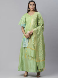 Banarasi Kurta Set with Zari meenakari Floral weaving and Handloom dupatta