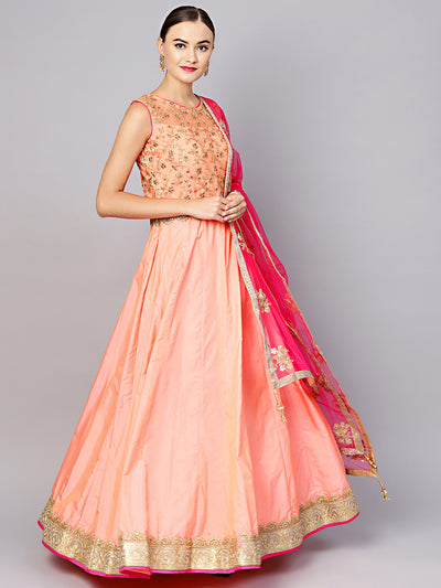 Chhabra 555 Peach Made To Measure Anarkali Zari-work Suit with Embroidered Dupatta 