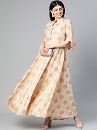 Chhabra 555 Made to Measure Anarkali Printed Kurta Dress with Copper block print and bell sleeves