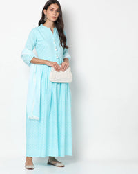 Chhabra 555 Made to Measure Chevron Printed Rayon Flared Anarkali Kurta Set With Cotton Dupatta