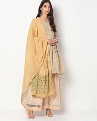 Chhabra 555 Made to Measure Floral Printed Cotton Peplum Kurta Sharara Set With Cotton Dupatta