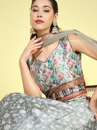 Chhabra 555 Floral Digital Print  Crop Top Lehenga Set with Mirror Embellishment & Net Dupatta 