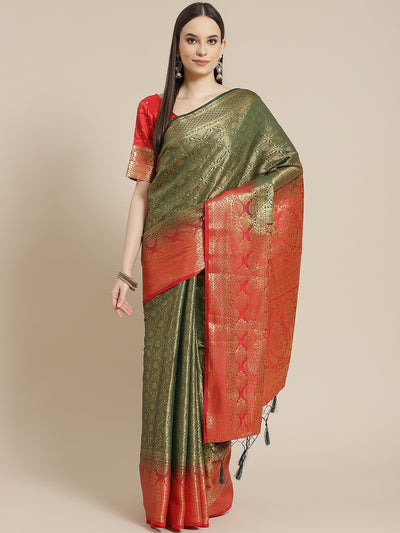 Chhabra 555 Bottle Green Brocade Banarasi Golden Weaving Embellished Traditional Saree

Color: Bottle Green

Type: Banarasi Sarees

Pattern: Woven Design

Pattern Type: Woven Design

Ornamentation: Zari

Border: Woven Design

Fabric: Art Silk

Saree length: 5.50 mtr., Width: 1.10 mtr, Blouse length: 0.80 mtr
Dry Clean only

The CAD image gives a detailed look of the actual blouse piece that comes with this saree. The blouse used by the model in the pictures is only for styling purpose.