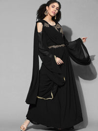 Chhabra 555 Made to Measure Black Gotta Patti & Crystal Embroidered Georgette Lehanga Choli Set 