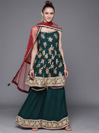 Made to Measure Peplum Sequence Embellished  Sharara Suit Set With Contrast Net Dupatta