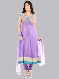 Purple Net Anarkali Hand Embroidered Suit With Net Dupatta