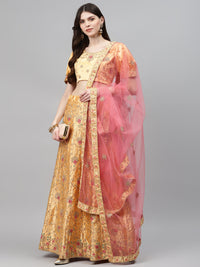 Pastel Semi-Stitched Lehenga Set with Zari & Resham Meenakari Floral Embroidery