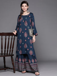 Chhabra 555 Made to Measure Teal Blue Festive Embellished Digital Print Kurta Sharara Set