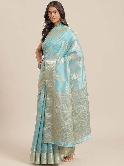 Chhabra 555 Turquoise Ethnic Motifs Chanderi Traditional Brocade Saree with Woven Border